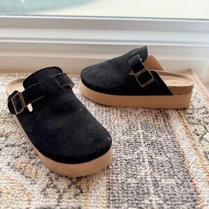 Black Suede Slip On Platform Clogs, SZ 39